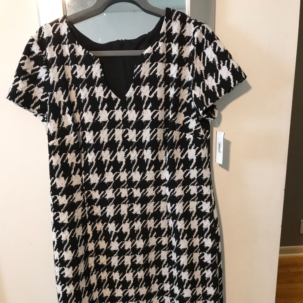 Houndstooth print black and white sheath dress.?Size 14.